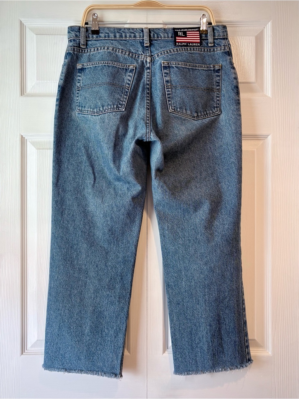 Ralph Lauren Women’s Cropped (or Short Length) Jeans with Frayed Hem, Size 10